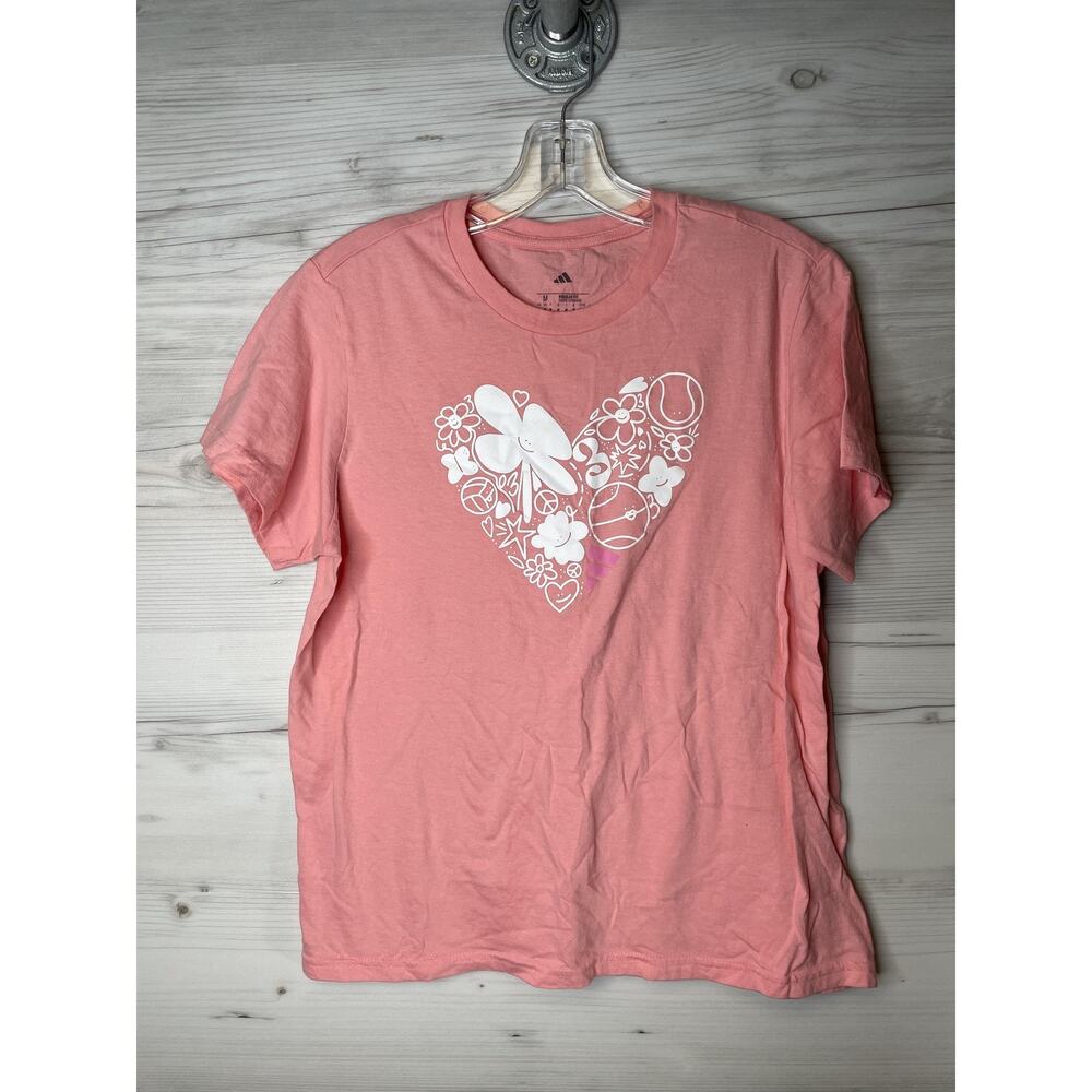 Adidas Shirt Womens Medium Heart‎ Tennis Ball Flower Graphic Athletic Tee